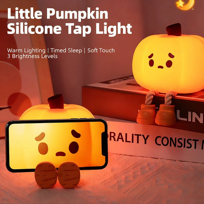 Modern Style Dimmable Silicone Led Pumpkin Night Light, Pumpkin Lamp, Cute Silicone Rechargeable Night Light, 3-Level Dimmable Bedside Lamp, Dormitory Decorative Night Light, Fun Gift and Cool Gadget for Bedroom, Living Room