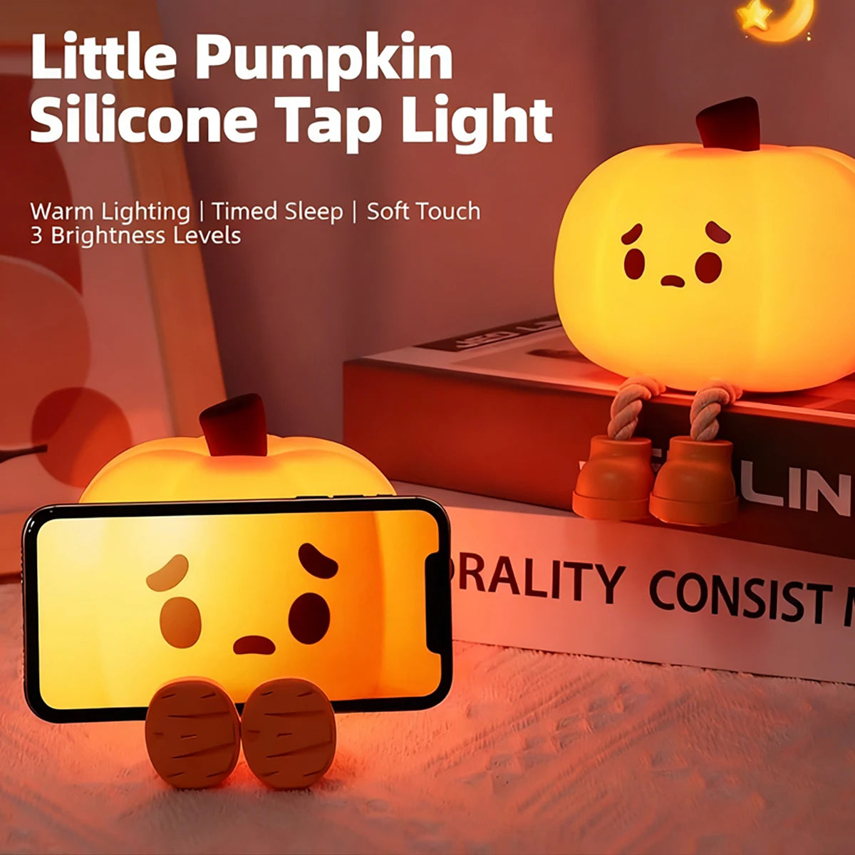 Modern Style Dimmable Silicone Led Pumpkin Night Light, Pumpkin Lamp, Cute Silicone Rechargeable Night Light, 3-Level Dimmable Bedside Lamp, Dormitory Decorative Night Light, Fun Gift and Cool Gadget for Bedroom, Living Room