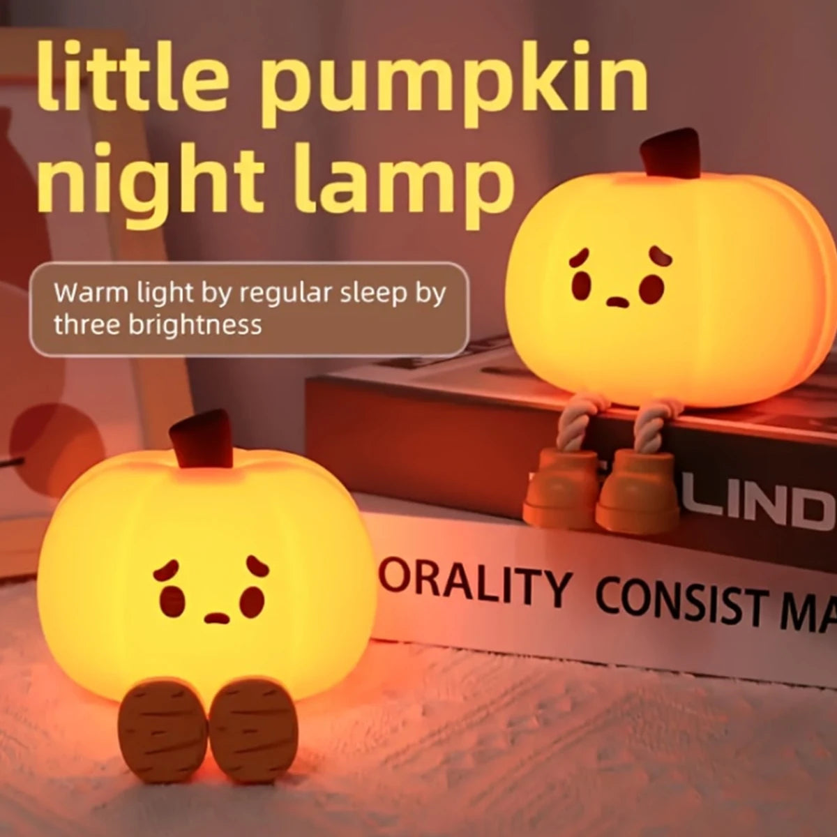 Modern Style Dimmable Silicone Led Pumpkin Night Light, Pumpkin Lamp, Cute Silicone Rechargeable Night Light, 3-Level Dimmable Bedside Lamp, Dormitory Decorative Night Light, Fun Gift and Cool Gadget for Bedroom, Living Room